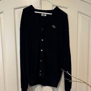 Vintage Lacoste Men's Dark Navy Cardigan Sweater XL